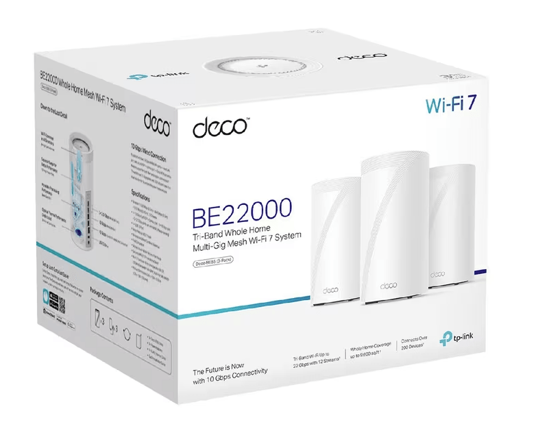 TP-Link Deco BE85 BE22000 Tri-Band Mesh WiFi7 System 3 Pack