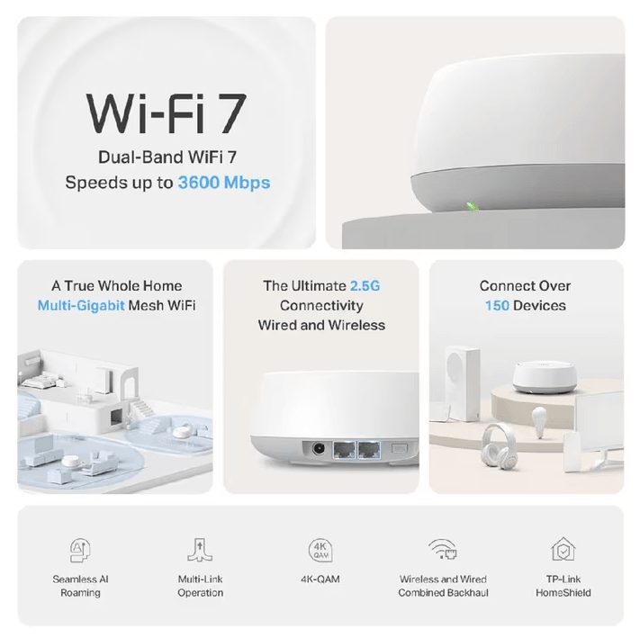 TP-Link BE25 Whole Home Mesh WiFi 7 System 2 Pack