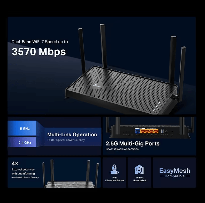 TP-Link Archer BE230 BE3600 Dual-Band WiFi 7 Router