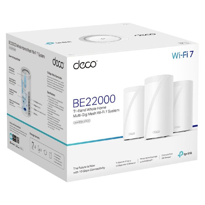 TP-Link Deco BE85 BE22000 Tri-Band Mesh WiFi7 System 3 Pack