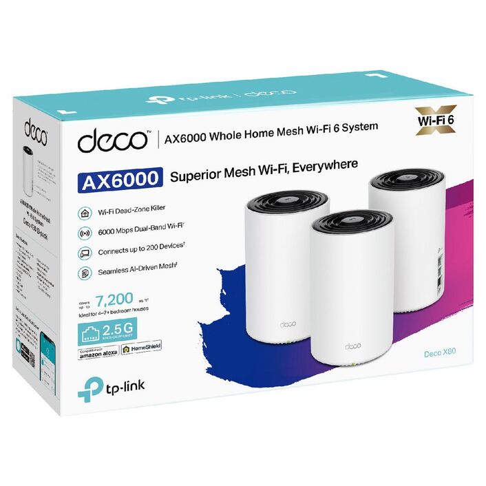 TP Link Deco X80 AX6000 Whole Home Mesh WiFi 6 System 3 Pack