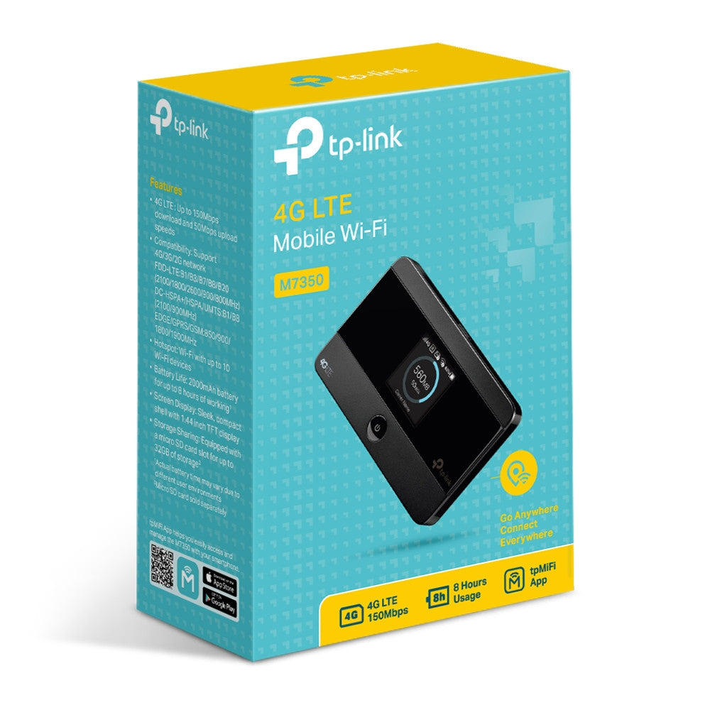 TP-Link M7350 LTE Advanced Mobile Wi-Fi 3G/4G 150Mbps DL 50Mbps UL 2.4GHz micro USB SIM microSD 2000mAh 8 hrs 10 devices
