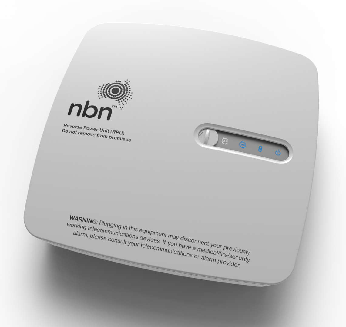 White NBN Fibre to the Curb Network Connection Device with status lights